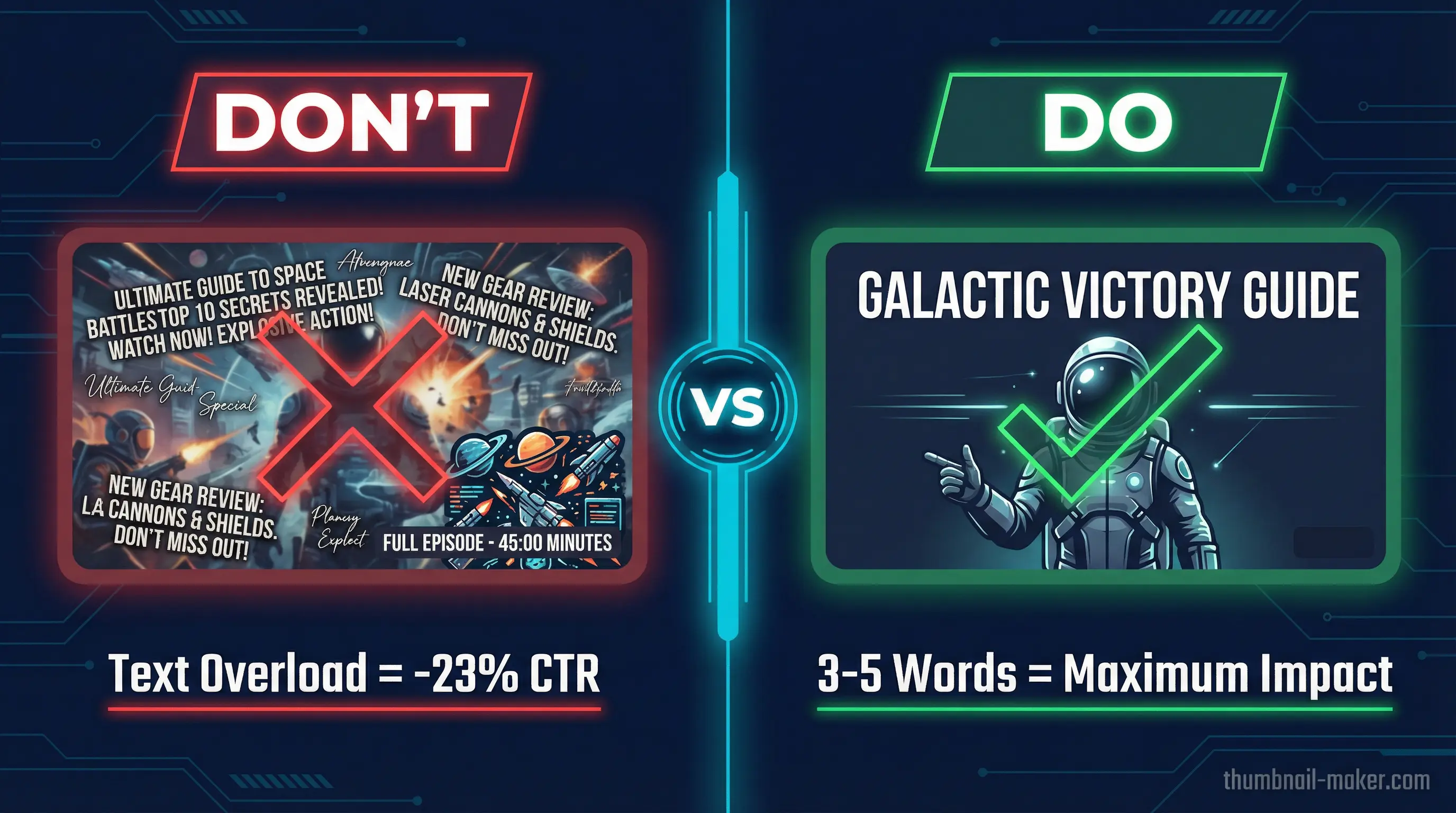 YouTube thumbnail text design: do vs don't comparison for better click-through rate